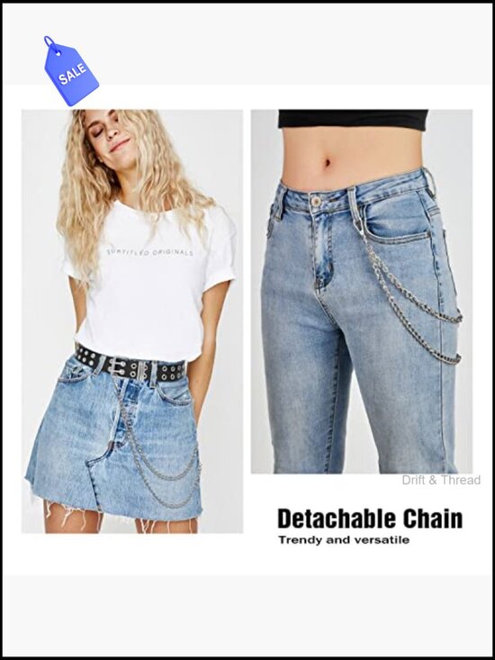 PU Leather Grommet Belt with Detachable Chain Punk Rock main image 7
